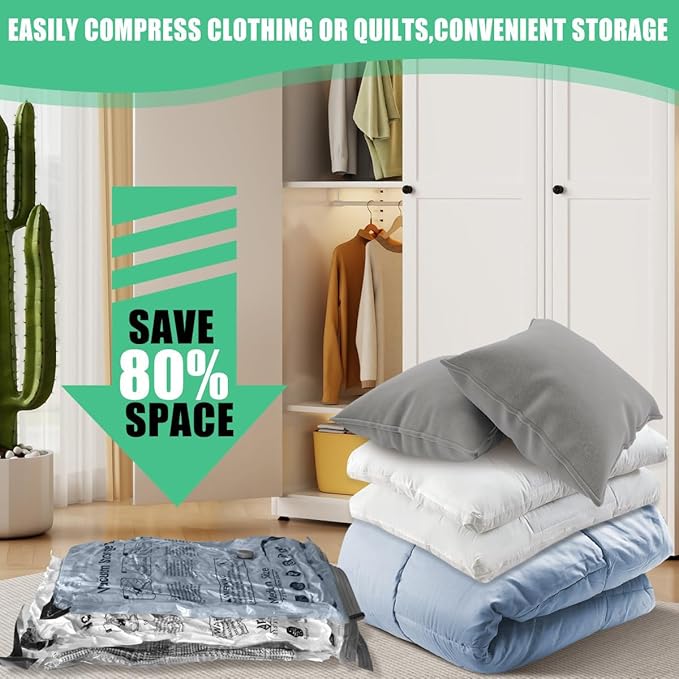 10 Pack Vacuum Storage Bags, Space Saver Bags, Compression for Comforters and Blankets, Sealer Clothes Storage with Hand Pump. (2J/2L/3M/3S)
