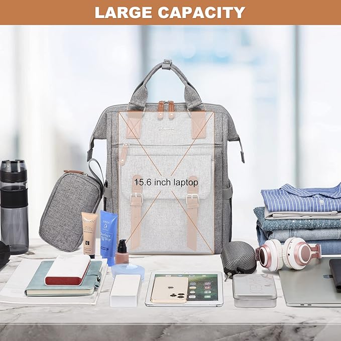 LOVEVOOK Laptop Backpack for Women Work Travel Teacher Commuter Backpack Business Computer Bag Doctor Nurse Bags College Backpack Purse Laptop Bag, Casual Daypack, 15.6 Inch, Grey