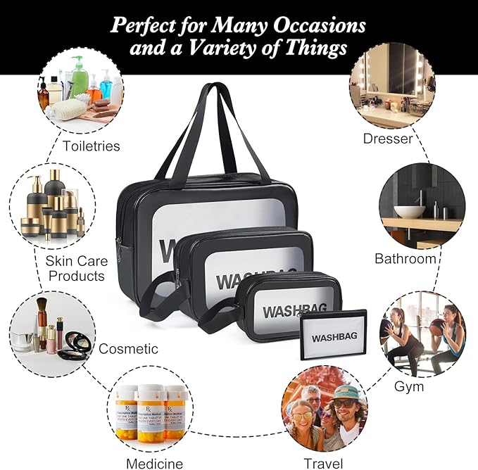 YuanCheng 4pcs PU Leather Portable Toiletry Bags with Handle, Translucent Waterproof travel Make up Bags for Women, Large Capacity Travel Cosmetic Bags