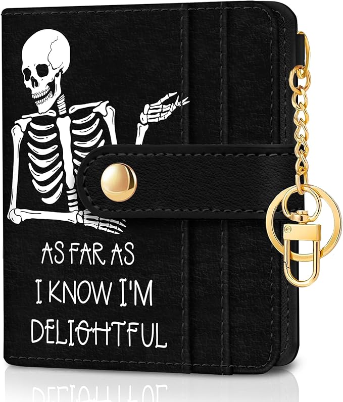 Jogjam Skull Skeleton Rfid Women Wallet, Small Slim Thin Credit Card Wallet, PU Leather Bifold Cash Zipper Coin Pocket ID Window for Female Ladies Teen Girls Girly