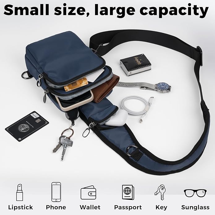 VADOO Sling Bag, Crossbody Bag with Zipper Lock, RFID Blocking & Water Resistant for Men and Women