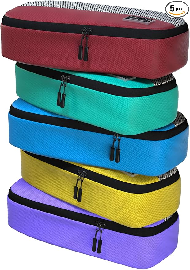 Slim Packing Cubes for Travel - 5pc Packing Cubes for Suitcases - Lightweight Luggage Organizer Bags (Non-Compression)