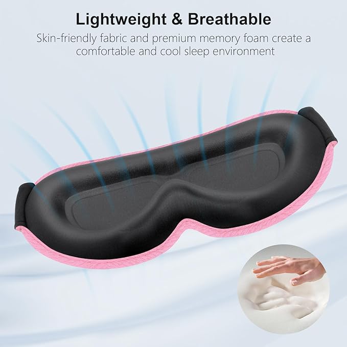 Gritin 100% Blackout Sleep Eye Mask for Women Men,Zero Eye Pressure Sleeping Mask-Ergonomic Design 3D Cutout Eye Movement and Eyelash Friendly Night Blindfold,Ultra Soft&Comfortable for Sleeping-Pink