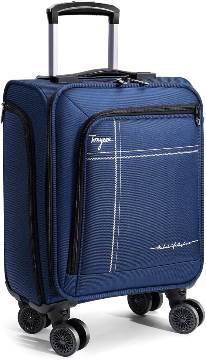 Softside Carry on Luggage Airline Approved, 17 Inch Underseat Carry-on Luggage with Removable Spinner Wheels, Small Personal Item Suitcase for Travel Business (Blue, 17 inch_Underseat)
