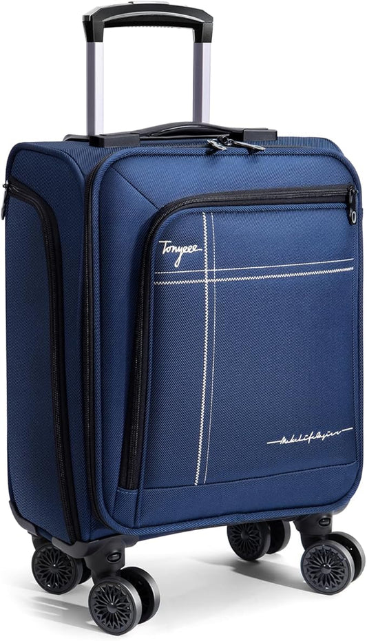 Softside Carry on Luggage Airline Approved, 17 Inch Underseat Carry-on Luggage with Removable Spinner Wheels, Small Personal Item Suitcase for Travel Business (Blue, 17 inch_Underseat)