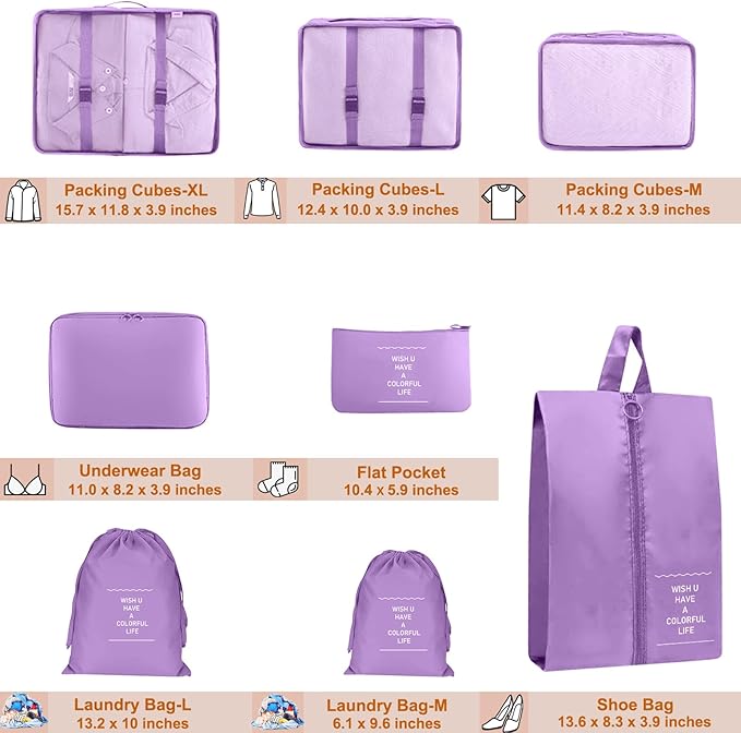 Packing Cubes for Travel - 8 Set Luggage Organizer Bags for Family, Mesh Breathable Packing Cubes for Suitcases Durable Travel Essentials Bags Set