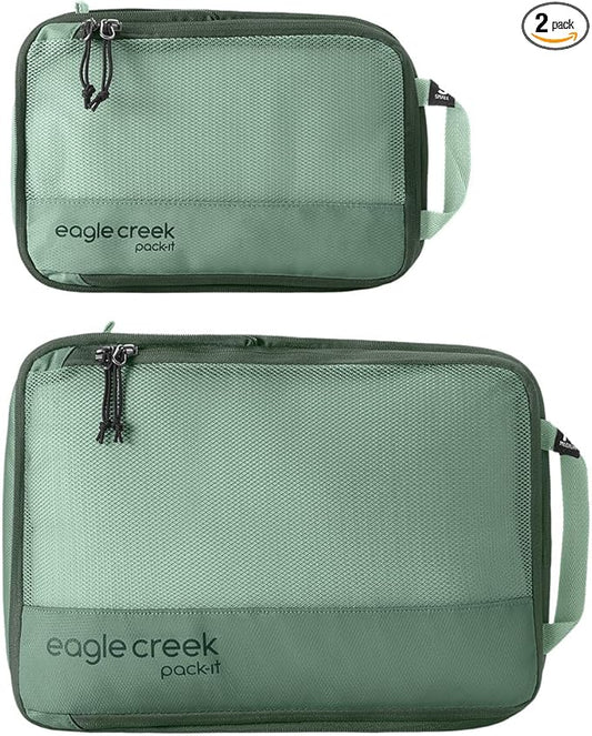 Eagle Creek Pack-It Reveal Compression Cube Set - Compact Packing Cube Set for Travel - Durable Suitcase Organizers - Sustainable Materials - Easy-Grab Zipper Pulls - Small/Medium - Willow Green