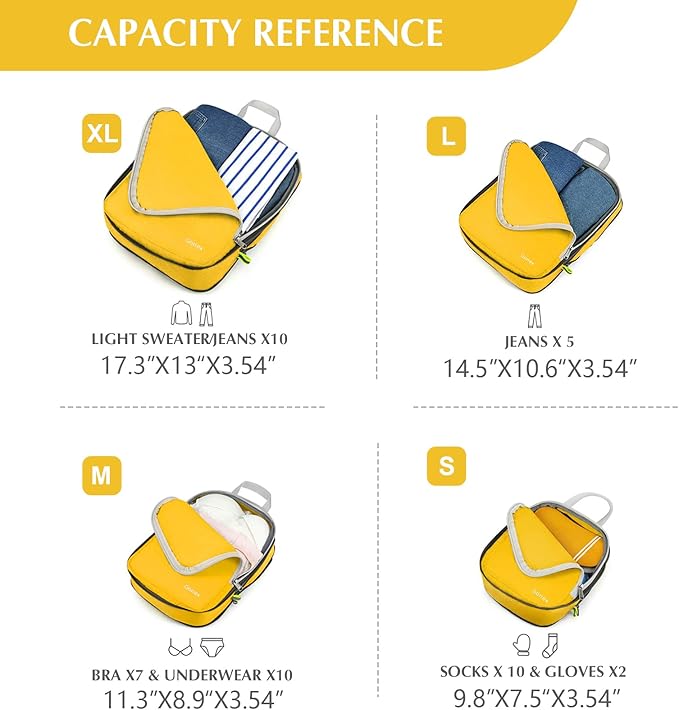 Gonex Compression Packing Cubes, 4pcs Expandable Storage Travel Luggage Bags Organizers (Apricot)