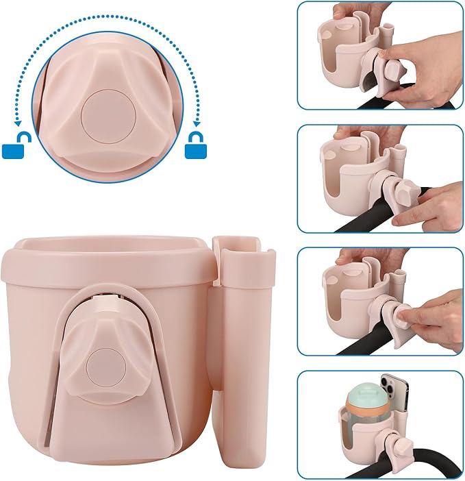 Accmor Stroller Cup Holder with Phone Holder, Bike Cup Holder, Universal Cup Holder for Uppababy Nuna Doona Strollers, 2-in-1 Cup Phone Holder for Stroller Bike Wheelchair Walker Accessory