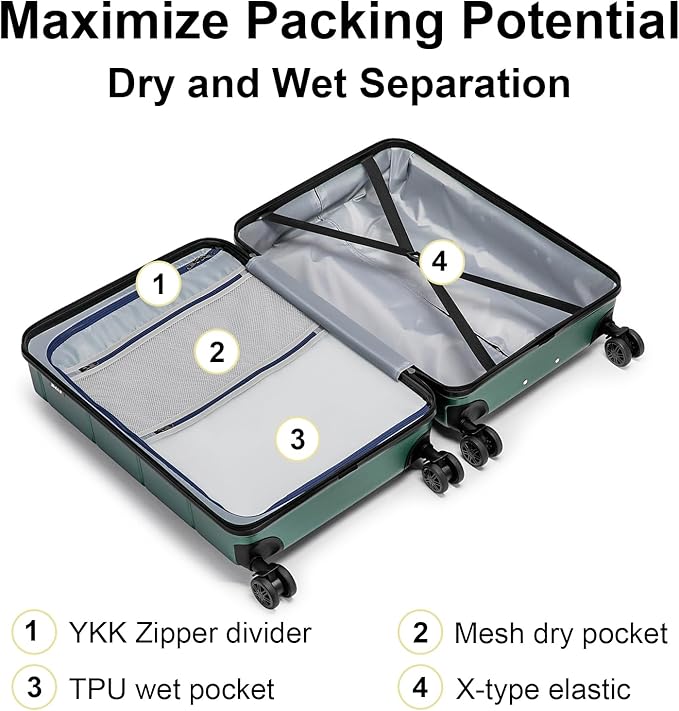 KYME Carry On Luggage 22x14x9 Airline Approved Expandable Hardshell 20 Inch Suitcase with TSA Lock Carry On Suitcase with Wheels Small Travel Rolling Luggage with Cup Holder for Men Women Green