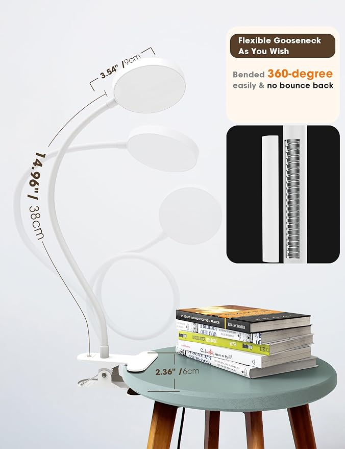 LiFMIRA Bed Lamp Clip on Light 8W 66 LED Reading Light for Bed White | 5 Colors 10 Brightness Dimmable, Eye Caring Metal Reading Lamp, Clip lamp for Bed Headboard Desk Home Office Dorm