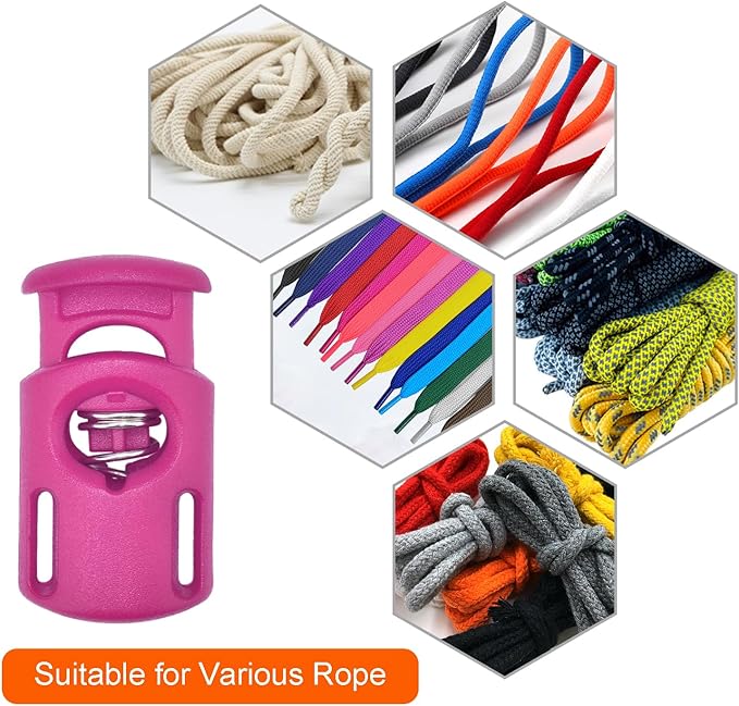 CooBigo 10 Pack Plastic Spring Cord Locks for Drawstring Paracord, Cord Stopper Toggle Clasps for Sweatpants Hoodie Gloves Hats Swim Goggles String Clip Elastic Shoeslace String Lock Pink