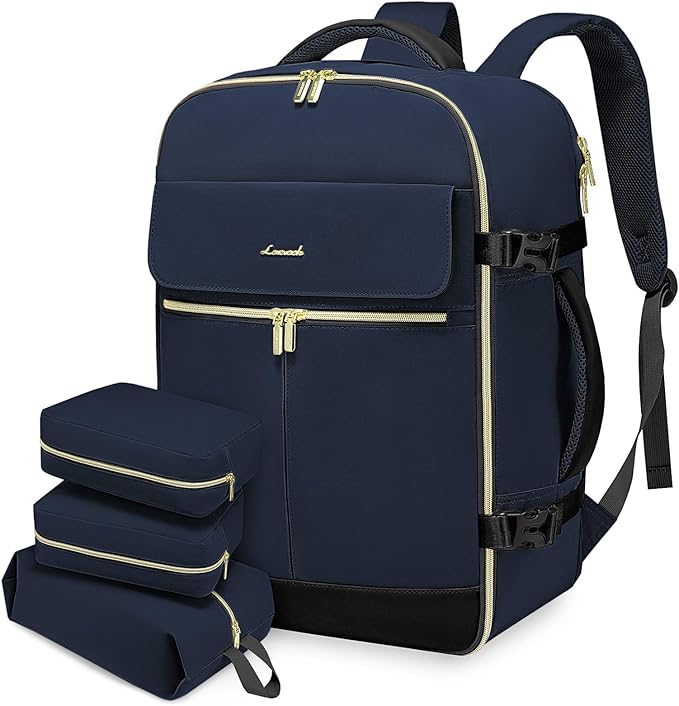 LOVEVOOK Carry On Backpack, 40L Travel Backpack Women with 3 Packing Cubes, TSA Airline Approved Suitcase Bag as Personal Item, Waterproof 17 inch Laptop Backpack for Weekender Overnight, Dark Blue