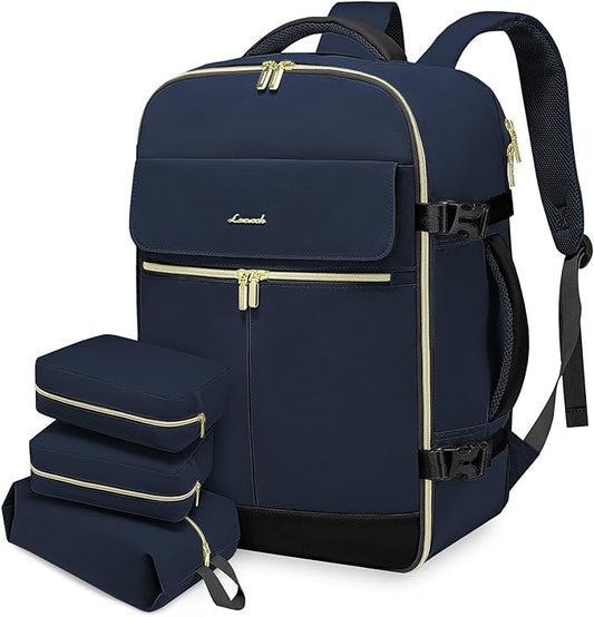LOVEVOOK Carry On Backpack, 40L Travel Backpack Women with 3 Packing Cubes, TSA Airline Approved Suitcase Bag as Personal Item, Waterproof 17 inch Laptop Backpack for Weekender Overnight, Dark Blue