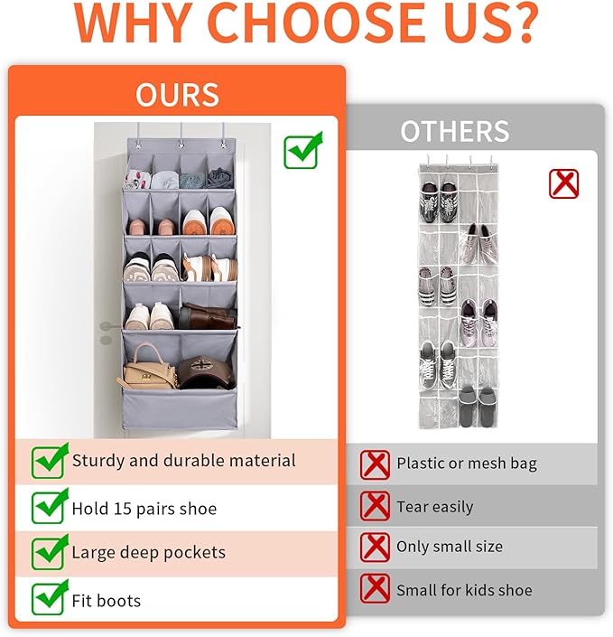 Over-the-Door-Shoe-Organizers, Hanging Organizers with Large Pocket Shoes Holder and Storage, Hanging Shoe Rack for Closet, Shoe Organizer for Closet, Zapateras Organizer para Closet for Boot, Sneaker