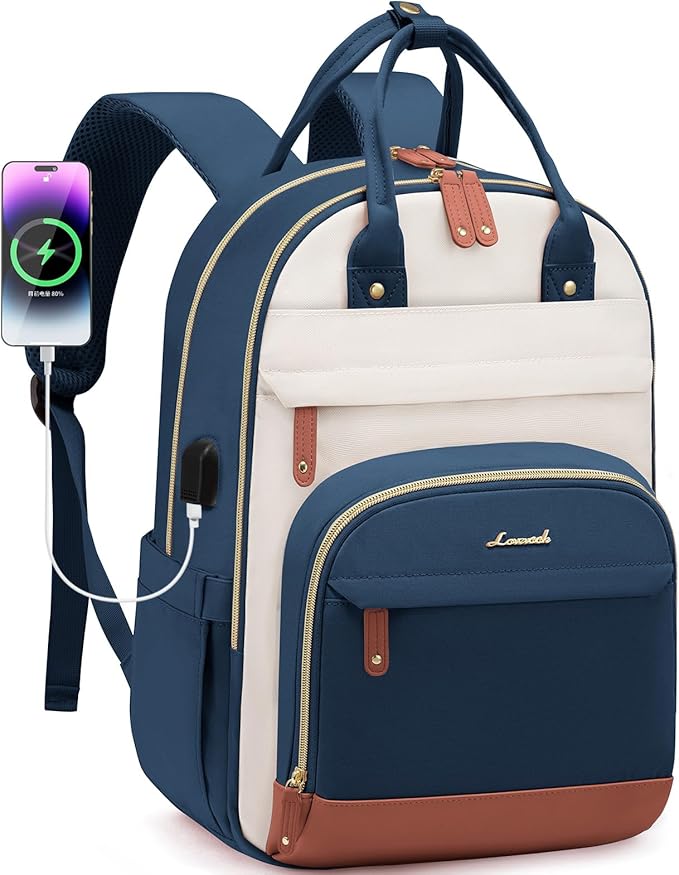LOVEVOOK Backpack for Women,Laptop Backpack Women,Fits 17 Inch Laptop Bag,School Backpacks,Fashion Travel Work Anti-theft Bag,Waterproof Business Computer College Backpack Purse,Blue-green-Beige white