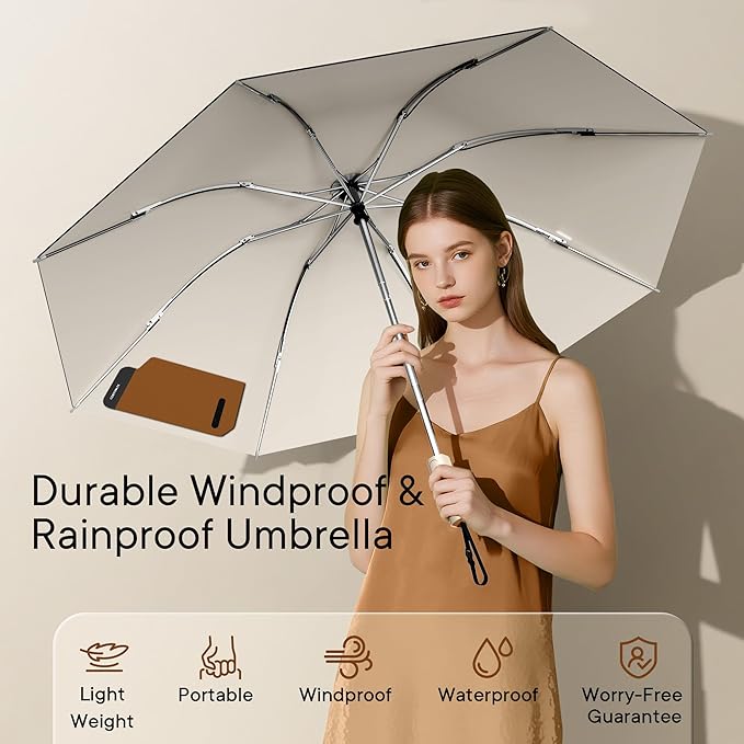 QWB TUMAAOTU Lightweight Compact Inverted Umbrella Windproof Auto Open Close – 5-Second Quick Fold Design for Women & Men, 8 Ribs Strong Travel Umbrellas for Rain & Sun, Fits Backpack & Car