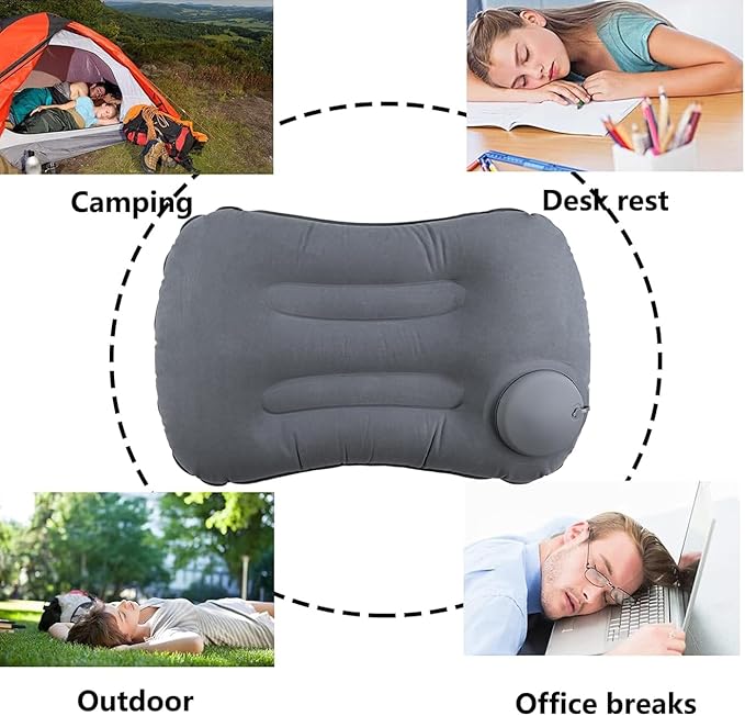 Alovexiong Inflatable Camping Pillow - Ultralight Travel Air Pillows for Neck Lumbar Support, Press-to-Inflate Design, Blow Up Pillow for Camping, Hiking, Backpacking (Grey)
