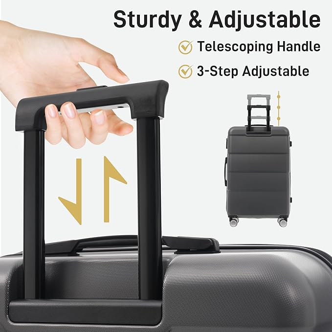 6 Piece Luggage Set Hard Shell - Charcoal Traveling Suitcases with Spinner Wheels and Duffel Bags for Family Travel, Durable Carry On Luggage Sets with Lock for Women and Men