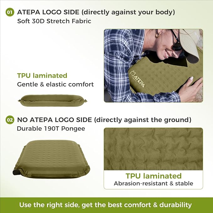 ATEPA Inflatable Seat Cushion, Self-Inflating Portable Stadium Airplane Travel Foam Cushion Pad for Camping, Sports Events, Outdoor