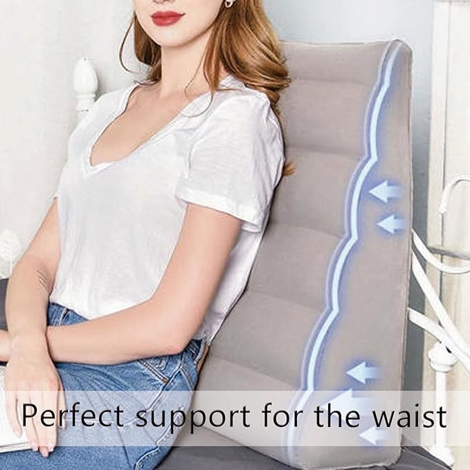 QISHENG Inflatable Wedge Pillow - Lightweight Travel Wedge Pillow for Sleeping, Reading, Camping, Back Pain Relief, Post-Surgery, Snoring and Leg Support, Ideal Sleep Wedge for Adults, Grey
