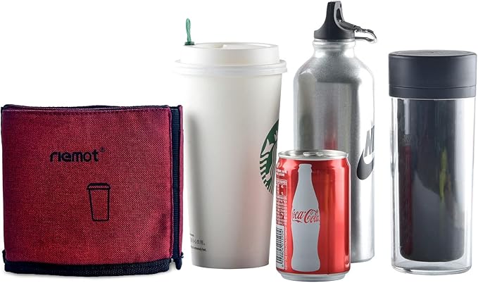 riemot Luggage Travel Cup Holder Free Hand Drink Carrier - Hold Two Coffee Mugs - Fits Roll on Suitcase Handles - Gifts for Flight Attendants Travelers Accessories Red