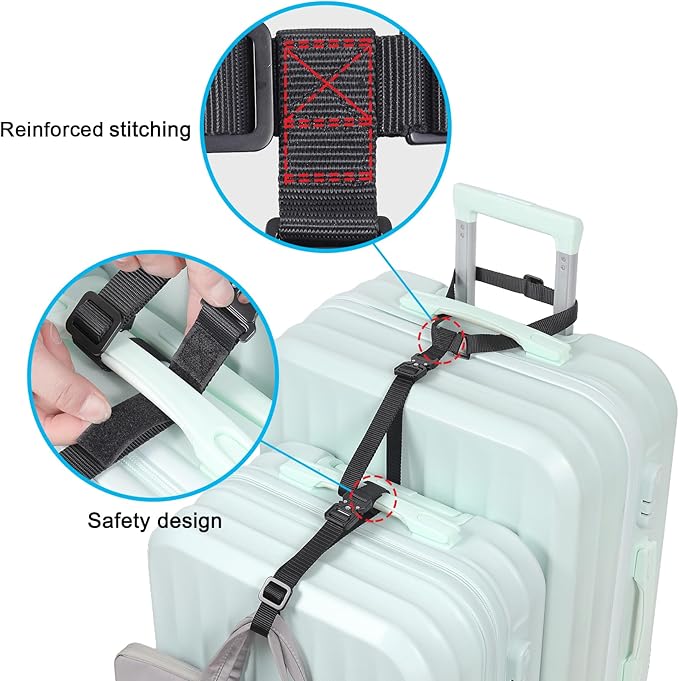 Vigorport Luggage Straps, Metal Luggage Connector Straps for Suitcases Add A Bag and Connect Your 2 Suitcases Together Adjustable Attachment Accessories Belts (0.75" Width Small Size)