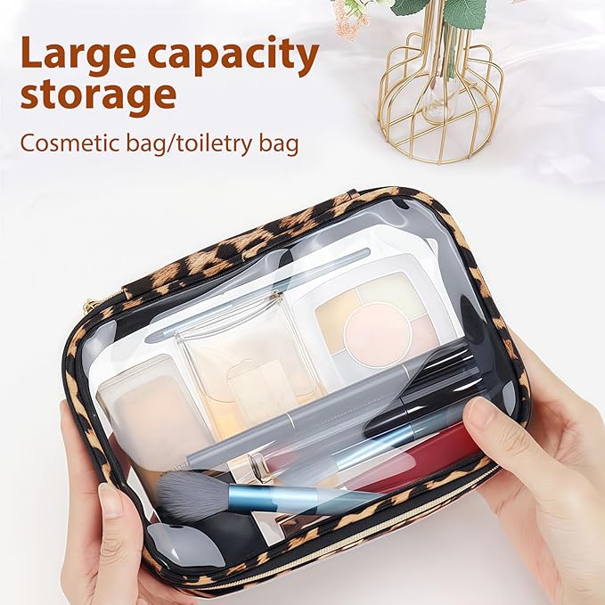 Clear Makeup Bags with Zipper, TSA Approved Travel Toiletry Bag, 3-Pack (Large, Small & Mini) Clear Cosmetic Bag, Waterproof Make Up Bag for Women, Car Bag Organizer & Car Organization Essentials