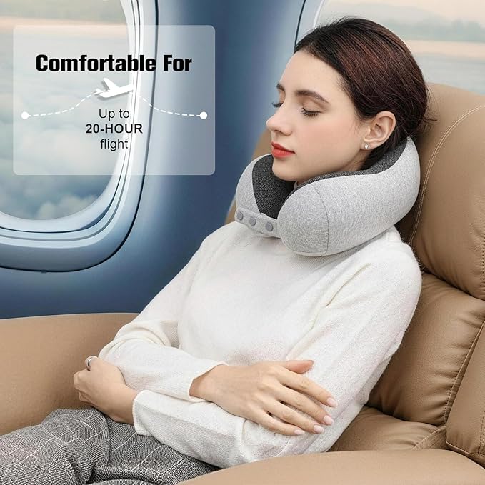 Neck Pillow for Traveling, Travel Pillows for Airplanes,100% Pure Memory Foam Travel Neck Pillow, Adjustable Flight Pillow, Portable Plane Accessories with Eye Mask, Earplugs, Carry Bag