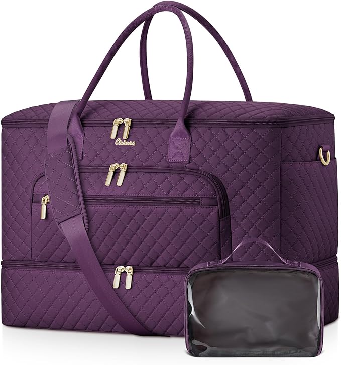 Travel Duffle Bag, Wide Open Large Weekender Bag for Women with Shoe Compartment, Carry on Overnight Bags with Toiletry Bag, Hospital Bag for Women Labor Delivery with Wet Pocket (Dark Purple)