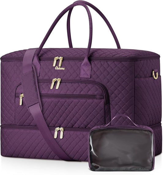 Travel Duffle Bag, Wide Open Large Weekender Bag for Women with Shoe Compartment, Carry on Overnight Bags with Toiletry Bag, Hospital Bag for Women Labor Delivery with Wet Pocket (Dark Purple)