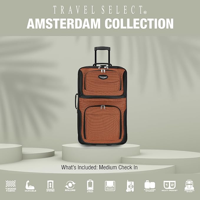 Travel Select Amsterdam Softside Expandable Luggage with Rolling Wheels, Navy, 25-Inch Medium