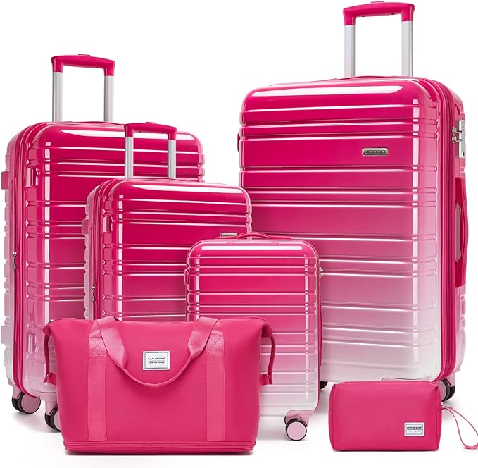LARVENDER Luggage Sets 6 Piece Hardside Expandable Suitcase with Wheels TSA Lock Double Spinner Wheels, PC+ABS Multicolor Lightweight Travel Luggage Sets for Women, Berry Sparkling
