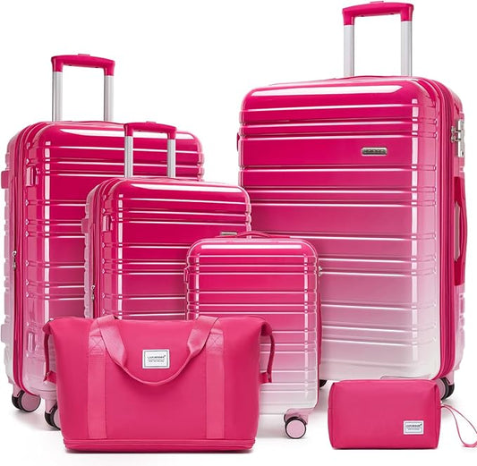 LARVENDER Luggage Sets 6 Piece Hardside Expandable Suitcase with Wheels TSA Lock Double Spinner Wheels, PC+ABS Multicolor Lightweight Travel Luggage Sets for Women, Berry Sparkling