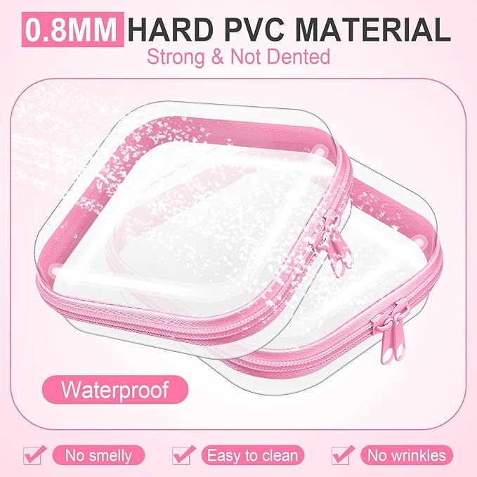 Sanwuta 6 Pcs Clear Hard Zipper Case Plastic Zipper Pouches Transparent Makeup Bag Pencil Case Pouches Toiletry Diaper Bag for Travel Toy Storage Organizer Bins(Pink,5 x 5 x 2 Inch)