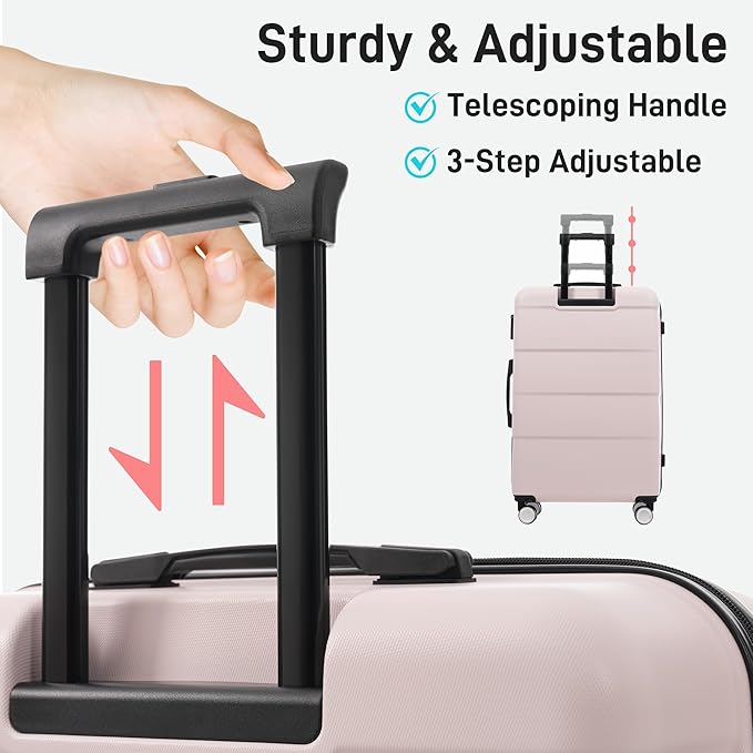 6 Piece Luggage Set Hard Shell - Light Pink Traveling Suitcases with Spinner Wheels and Duffel Bags for Family Travel, Durable Carry On Luggage Sets with Lock for Women and Girls