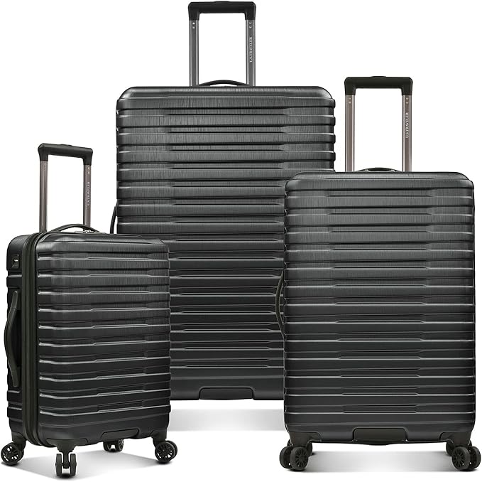 U.S. Traveler Boren Expandable Hardside Rugged Travel Luggage with 8 Spinner Wheels, Black, 3-Piece Set