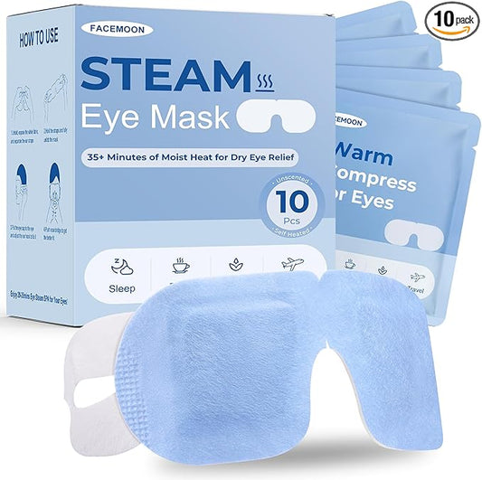 10 Packs Self Heating Steam Eye Mask: Warm Eye Compress for Dry Eyes, Stye Eye Treatment - Disposable Moist Heated Sleep Mask for Tired Eyes & Headache Relief - Ideal for Travel & Spa Gift(Unscented)