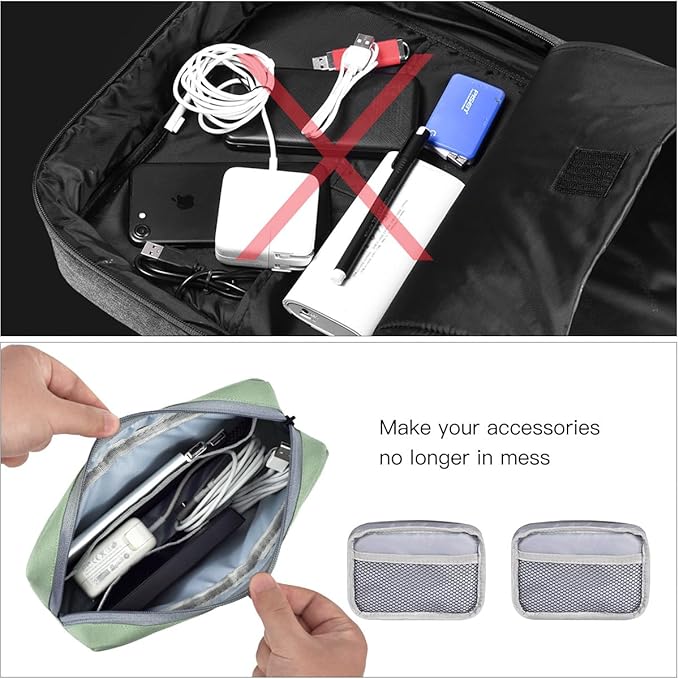 imComor Universal Electronics Accessories Case Bag, 2-Pack Portable Soft Carrying Case Bag Pouch Wire Cable Organizer for Hard Drive, Power Adapter, Laptop Mouse, Cosmetics Kit, Small+Big-Mint Green