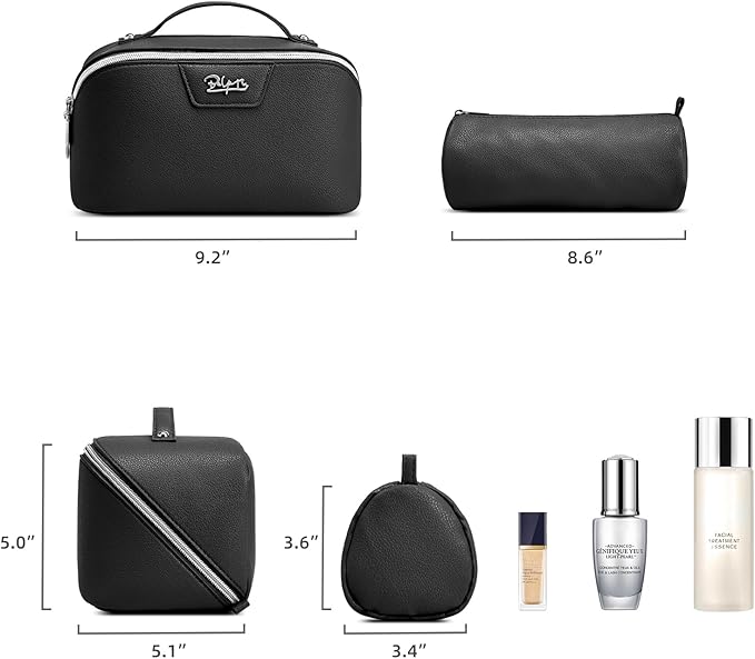 BOYATU Travel Makeup Bag Cosmetic Bags for Women: Large Capacity 3 Pcs Set Make up Bag with Compartments - Waterproof Vegan Leather Toiletry Organizer Bags with Handle (L26Black)