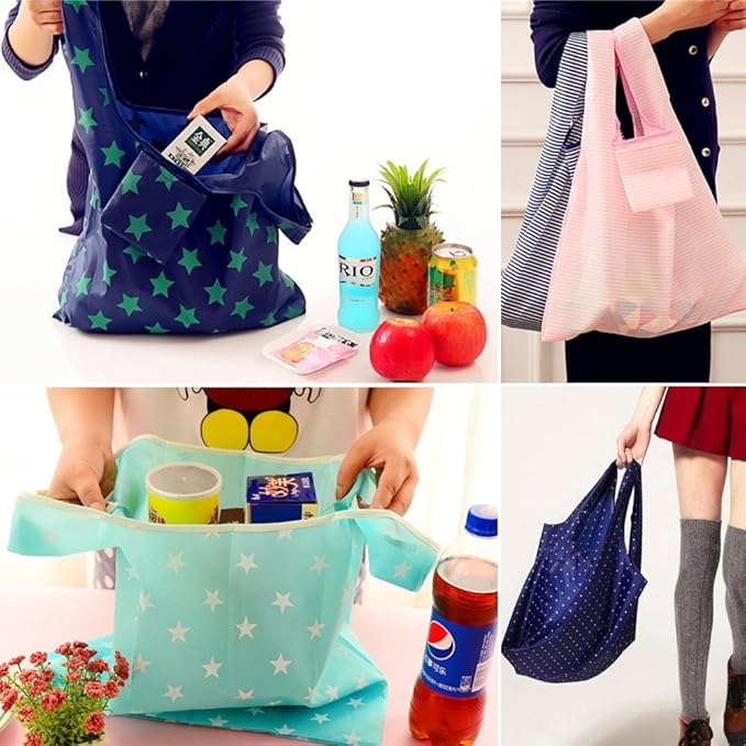Cloth Tote Bags, Reusable, Foldable, Recycle for Shopping, Fits in Pocket, Eco Friendly for Groceries, Water Resistant, Lightweight, Strong & Durable Large (6Pack)