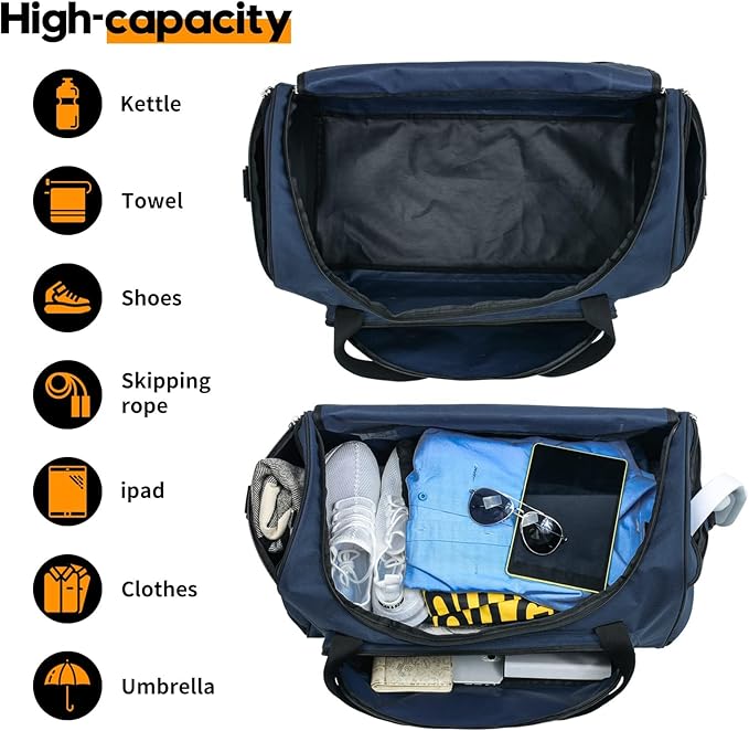 Gym Duffle Bag for Men - 55L Navy Blue Large Duffel Bags for Sports, Workout, Traveling, Durable Heavy Duty Duffel Gear Bag
