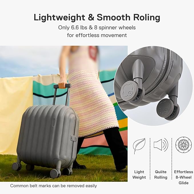 artrips Carry On Luggage 20 Inch for Business Travel & Short Trips, Italian-Inspired Lightweight Hard Shell Suitcase, German PC Matte Shell, Airline Approved, TSA Lock, Grey