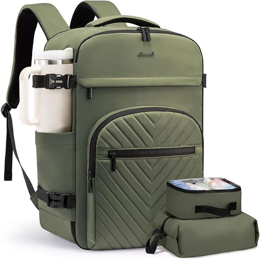 LOVEVOOK 40L Travel Backpack for Women Men, TSA Personal Item Travel Bag Fits 17.3inch Laptop, Waterproof Airline Approved Carry On Luggage With 2 Cubes for Weekender Hiking Business, Army Green