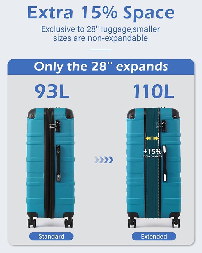Coolife Hardside Checked Luggage with TSA Lock, Spinner Wheels, Telescopic Handle, Lightweight Suitcase (Lake Blue, L(28in))