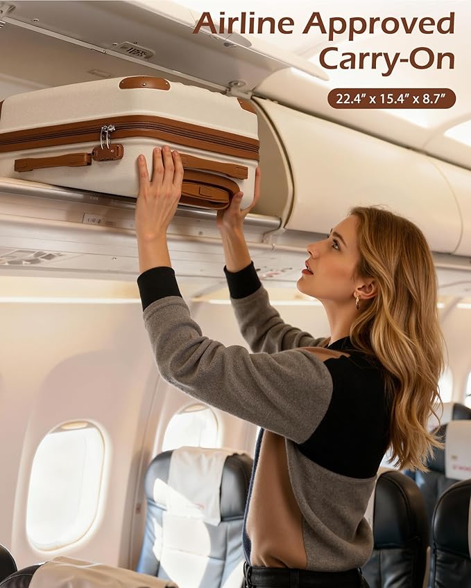 Coolife Carry On Luggage, Suitcase with Durable and Lightweight, carry on suitcase with ABS Hardshell, Dual Spinner Wheels, TSA Lock, and YKK Zipper (apricot white, S(20in)_carry on)