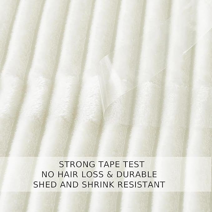 Cuddly Twin Size Blanket, Fluffy Fleece, Warm & Soft with Striped Pattern, 66x90 Inches, Cream