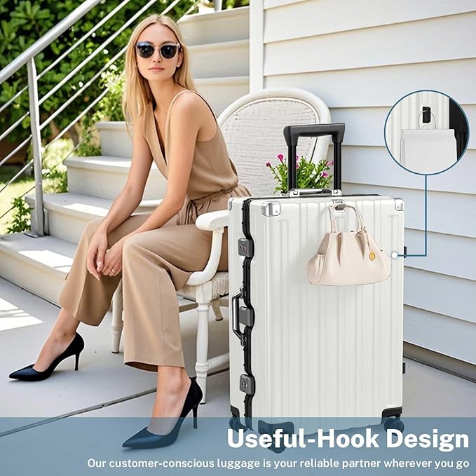 Krute Aluminum Frame Luggage 28 Inch Checked Suitcase with Spinner Wheels TSA Approved No Zipper Hard Shell Luggage PC+ABS Travel Suitcase