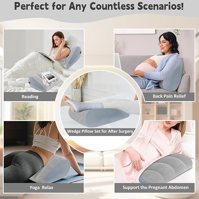 TheClover Inflatable Wedge Pillow for Acid Reflux & Snoring - 2PCS Adjustable Height Bed Wedge Pillow, Portable PVC Adult Pillow for Sleeping, Travel, Post Surgery Recovery, Back, Leg & Body Support