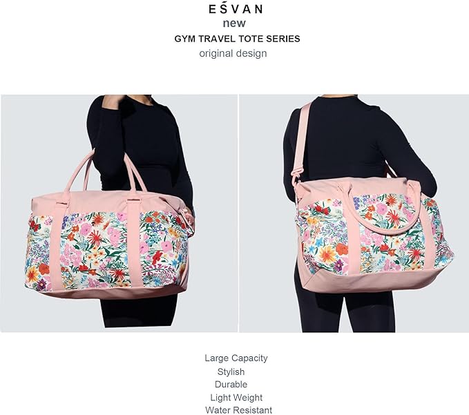 ESVAN Travel Tote Duffel Gym Bag,Weekender Overnight Carry-on Tote Crossbody Bag with Wet Pocket and Trolley Sleeve Upgraded